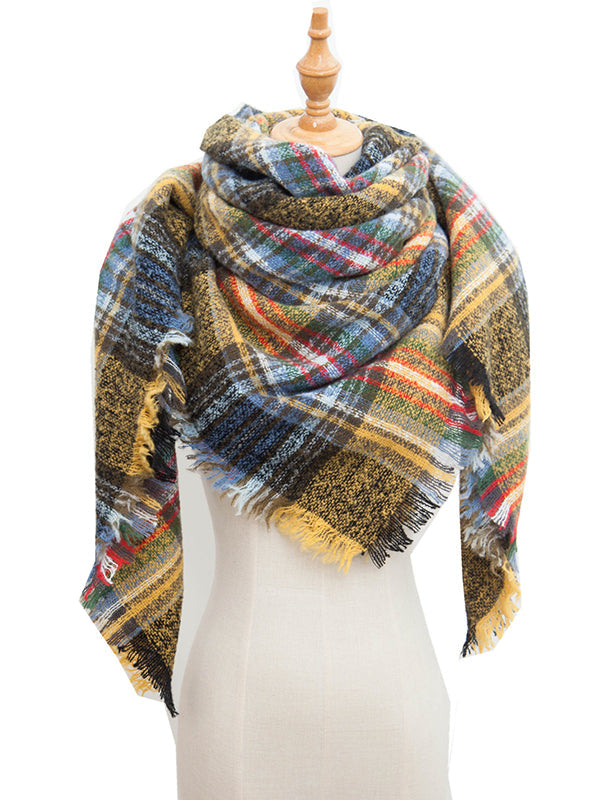 Fringed Keep Warm Plaid Triangle Shawl&Scarf