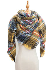 Fringed Keep Warm Plaid Triangle Shawl&Scarf