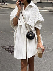 Buttoned Pockets Striped Long Sleeves Loose Lapel Blouses&shirts Tops