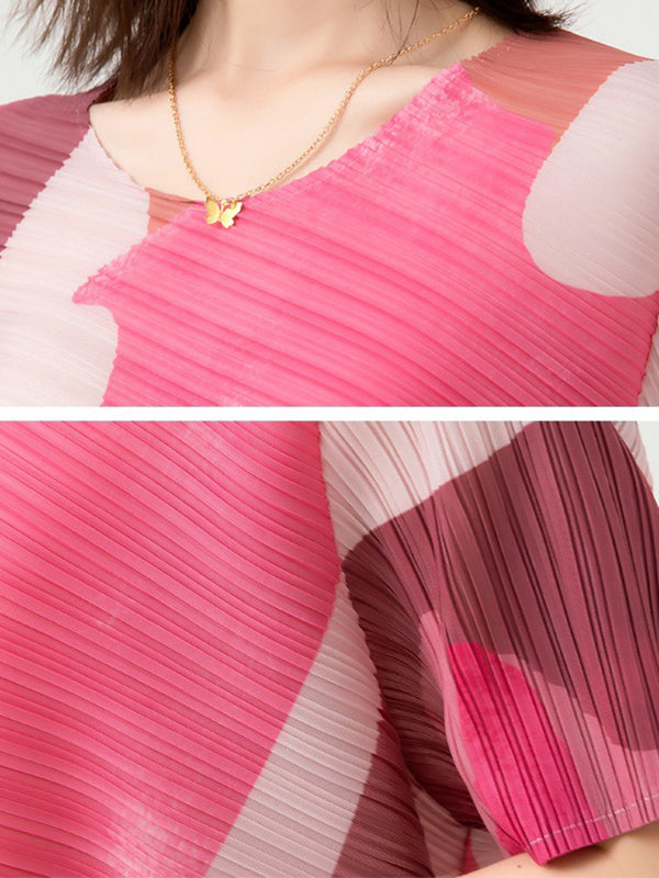 Original Loose Short Sleeves Contrast Color Printed Round-Neck T-Shirt Tops&Wide Legs Pants Two Pieces Set