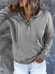 Drawstring Pockets Split-Joint Long Sleeves Loose Hooded Hoodies Tops