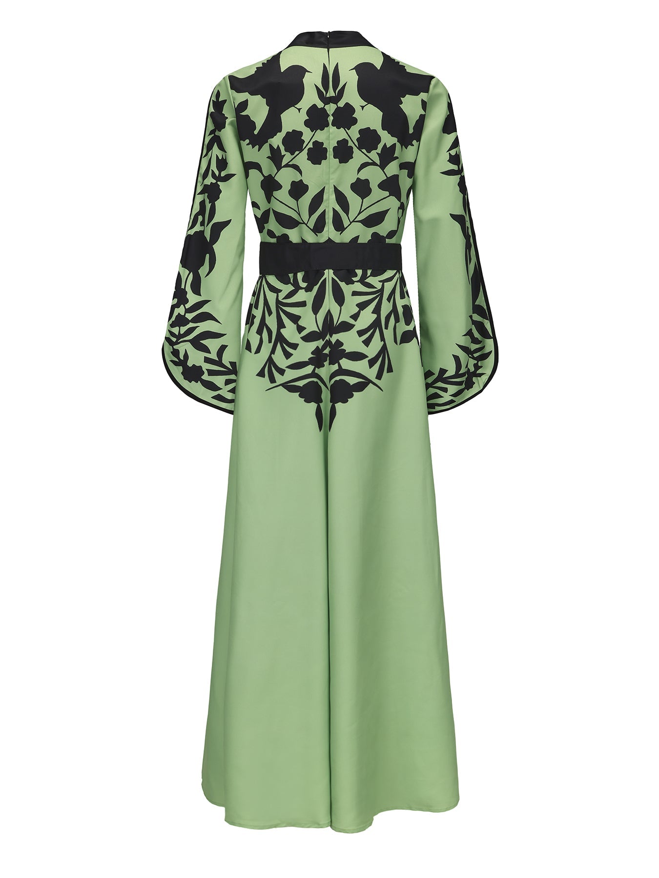Printed Tied Waist A-line Flared Sleeves V-neck Maxi Dresses