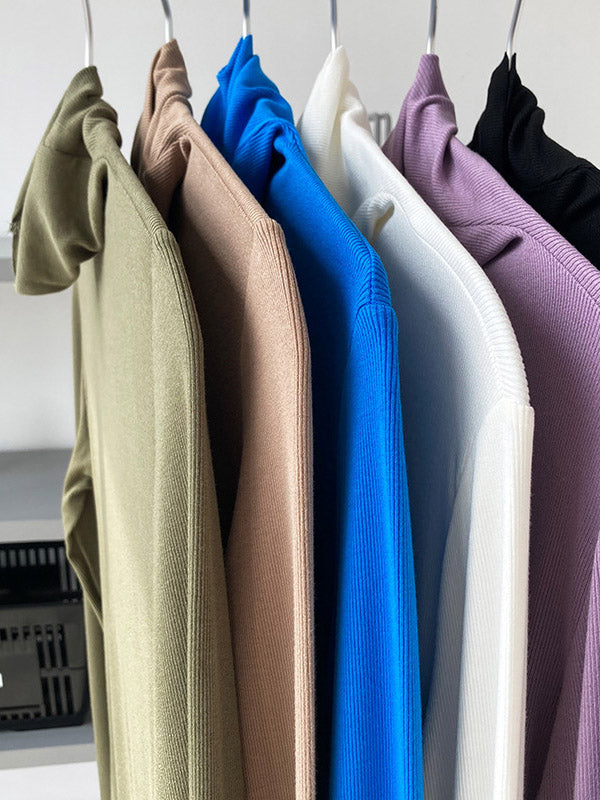 Simple 6 Colors Heaps Collar Long Sleeves Knitting T-Shirt Top