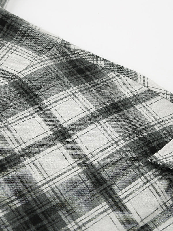 Buttoned Plaid Pockets Long Sleeves Loose Lapel Blouses&Shirts Tops