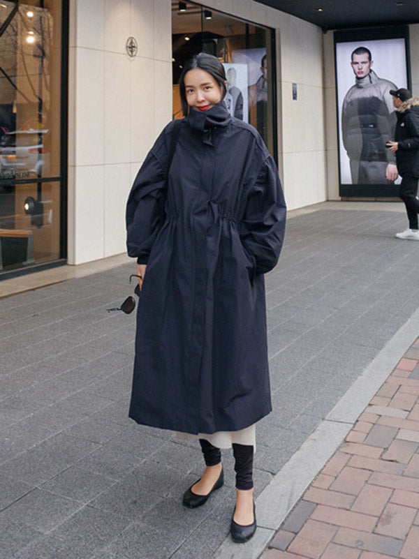 Solid Color Loose Elastic Waist Long Outwear