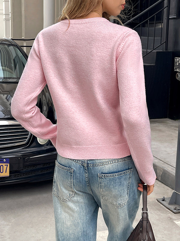 Solid Color Split-Joint Long Sleeves Round-neck Sweater Tops Pullovers