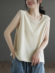 Solid Color Loose Sleeveless Round-neck Knitting Vest Top