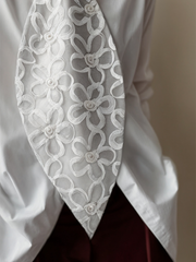 Buttoned Embroidered Solid Color Long Sleeves Loose Shawl Collar Blouses&Shirts Tops