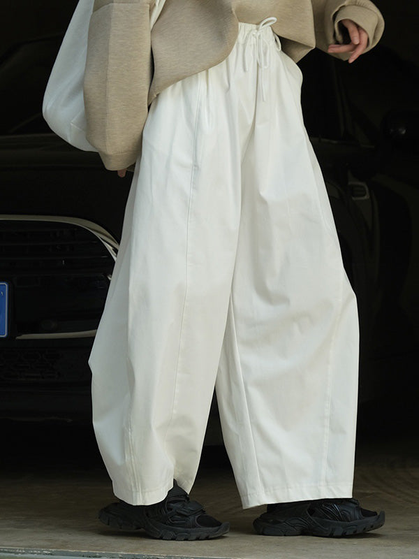 Casual Loose Wide Leg Elastic Waist Solid Color Pants