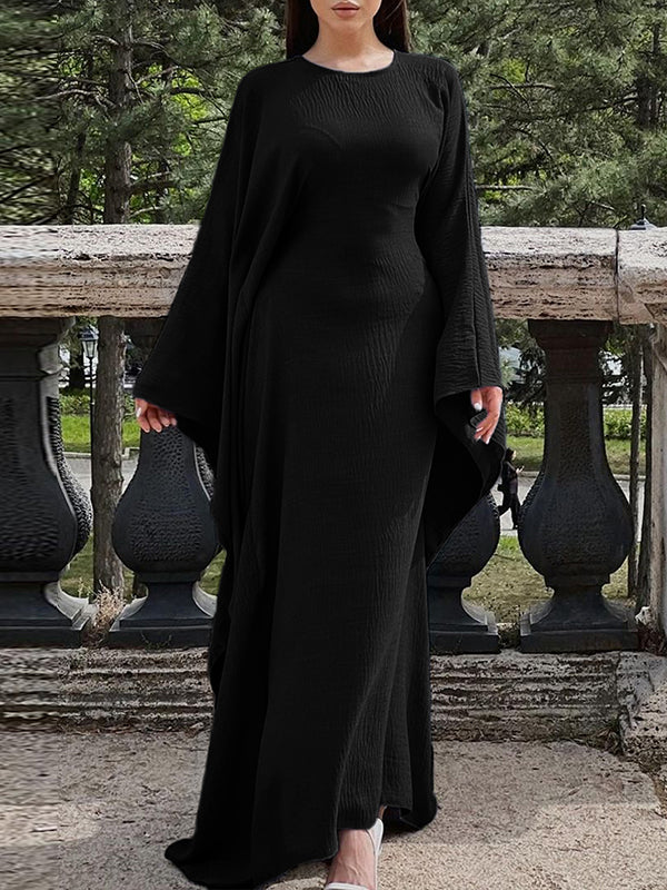 Solid Color Batwing Sleeves Long Sleeves Round-Neck Maxi Dresses