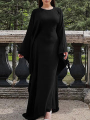 Solid Color Batwing Sleeves Long Sleeves Round-Neck Maxi Dresses