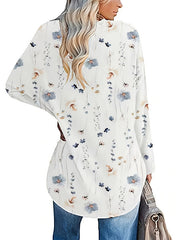 Flower Print Long Sleeves Loose Round-Neck T-Shirts Tops
