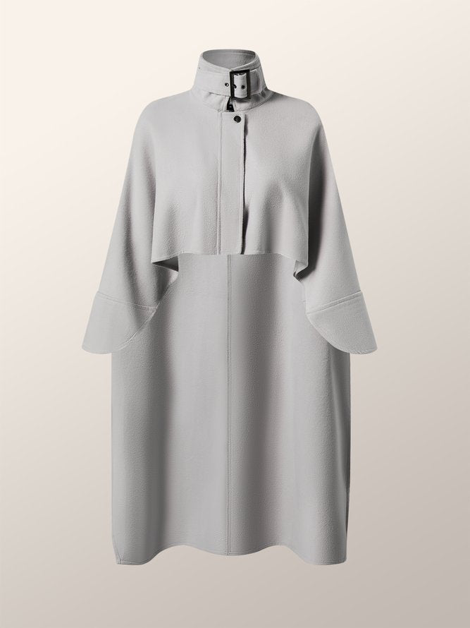 Solid Color High-low Loose Stand Collar Jackets Cape