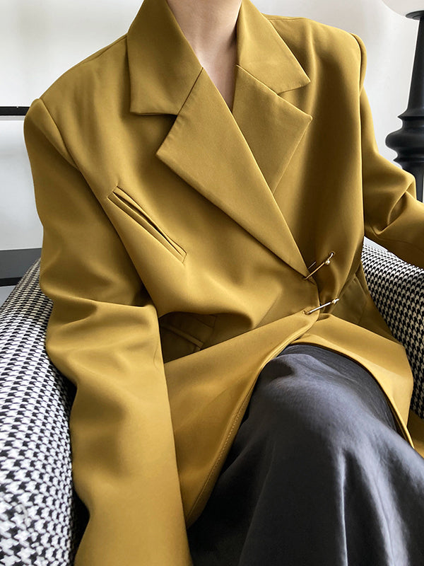 Urban Long Sleeves Loose Solid Color Pin Lapel Collar Suit Outerwear