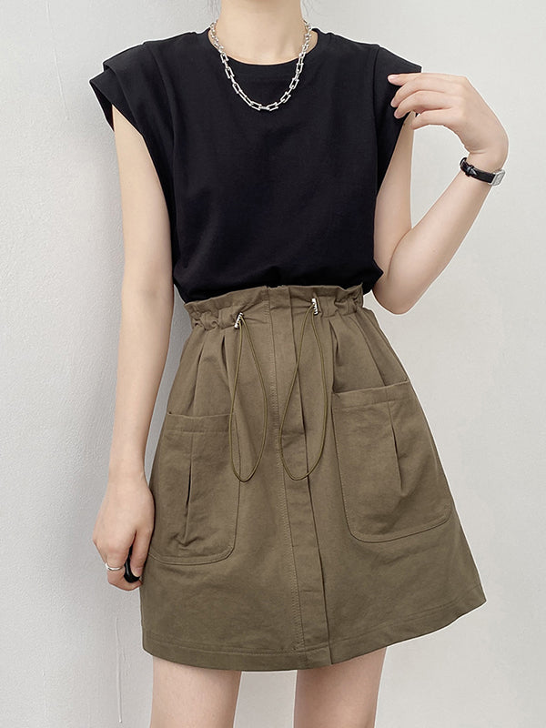 Split-Joint Loose Sleeveless Round-neck T-Shirts Tops