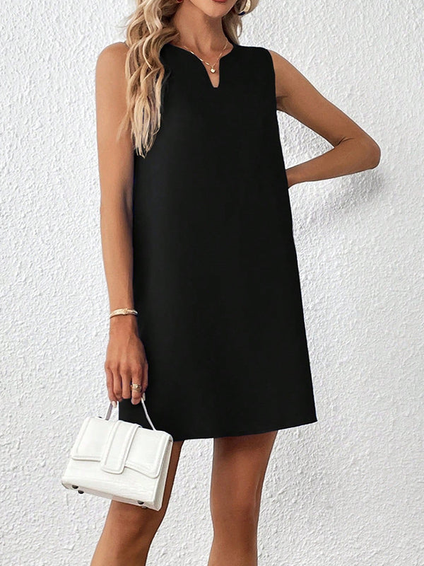 Solid Color A-Line High Waisted V-Neck Mini Dresses