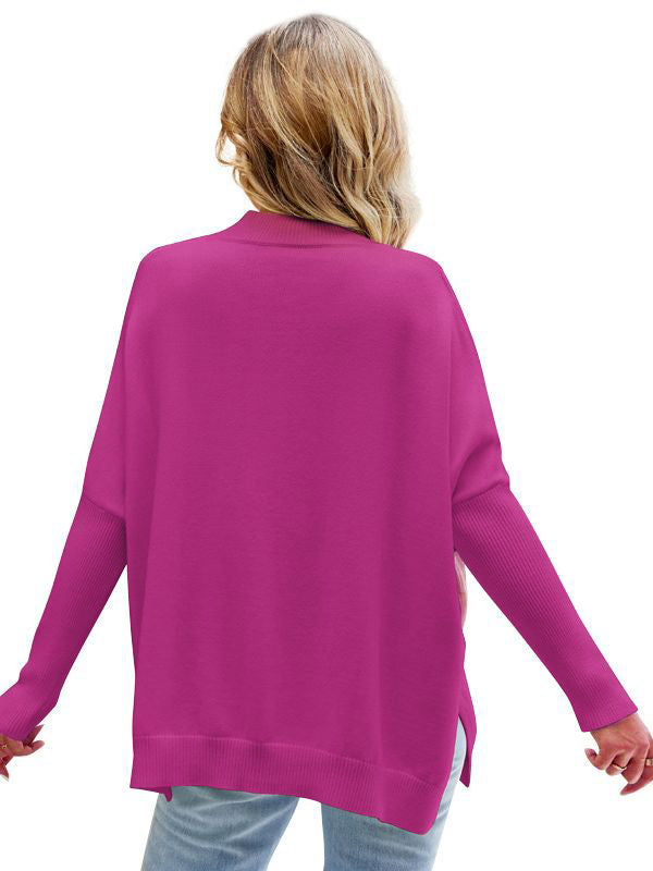 Contrast Color Batwing Sleeves Long Sleeves Round-Neck Sweater Tops Pullovers Knitwear