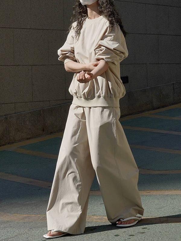 Solid Color High Waisted Wide Leg Trousers Casual Pants Bottoms