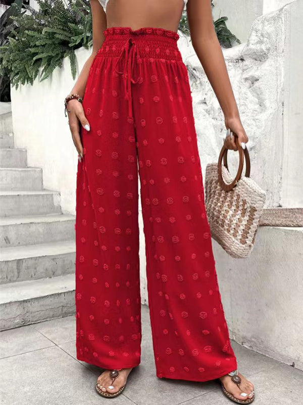 Drawstring Elasticity Jacquard Solid Color High Waisted Loose Trousers Pants
