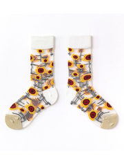 Breathable Flower Print See-Through Split-Joint Sweat-Absorbing Socks Accessories