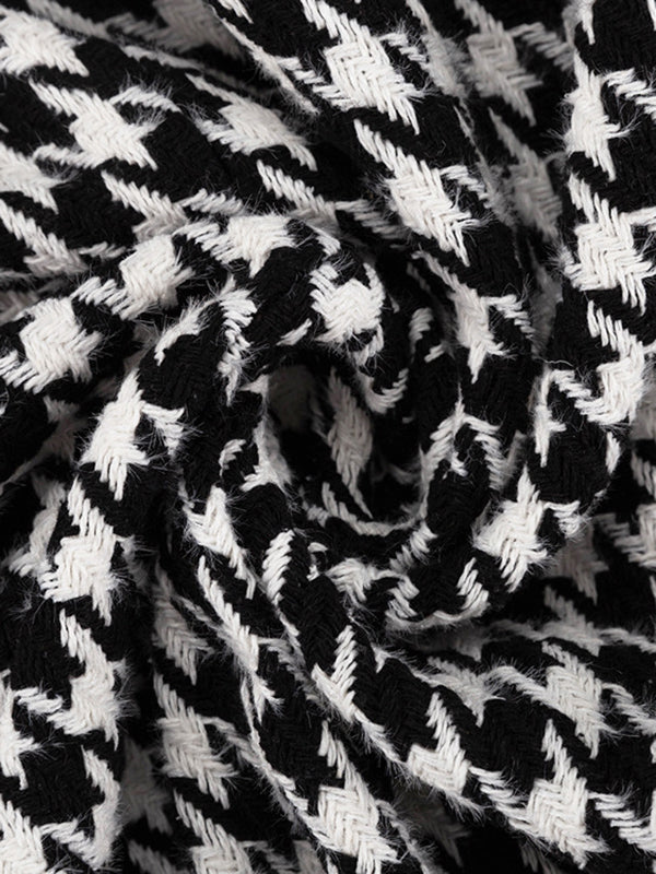 Houndstooth Split-back Split-Joint Tied Waist Long Sleeves Loose Lapel Trench Coats