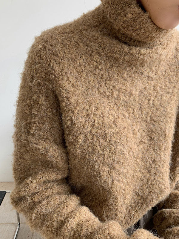 Stylish Solid High-Neck Wool-Blend Sweater