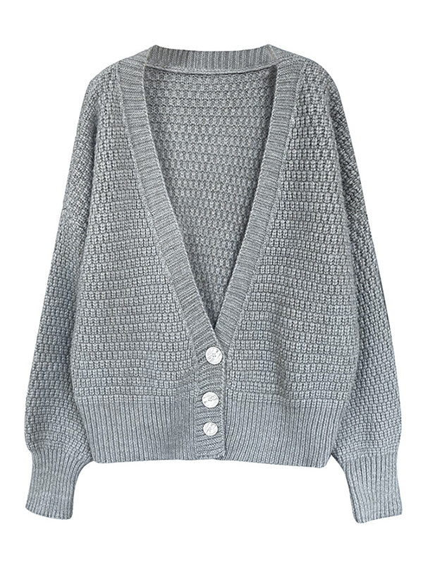 Trendy Loose Solid Color V-Neck Cardigan Tops