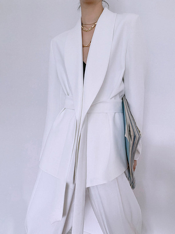 Solid Color Column Long Sleeves Lapel Blazer Top&Pants Two Pieces Set