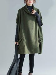 Artistic Retro Batwing Sleeves Half Sleeves Solid Color Heaps Collar Pullovers