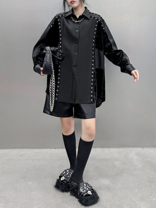 Buttoned Split-Joint High-Low Long Sleeves Lapel Blouses&Shirts Tops
