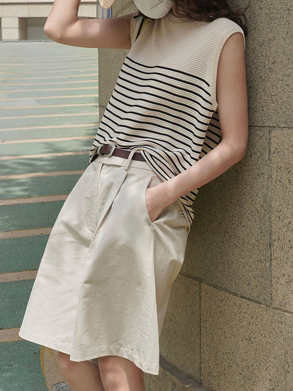 Striped Loose Sleeveless Round-neck Vest Top
