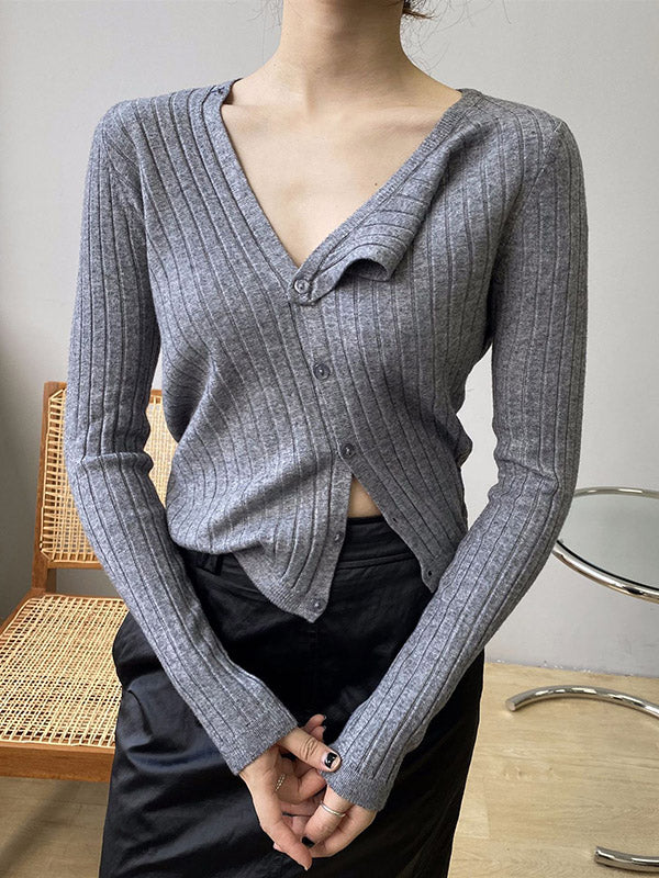 Asymmetric Solid Color Round-Neck Sweater Top