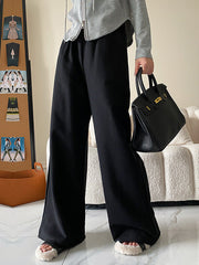 Simple Wide Leg Loose Velvet Keep Warm Solid Color Casual Pants Bottoms