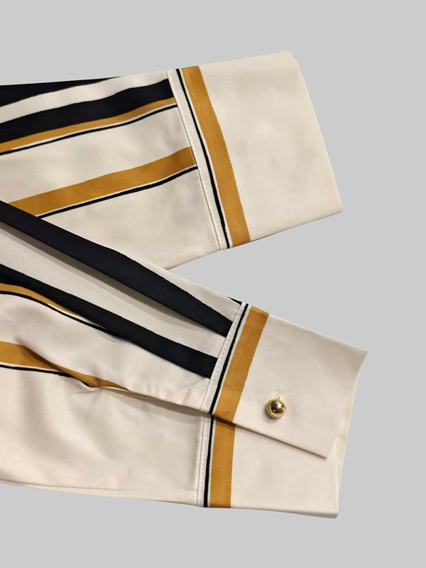 Long Sleeves Loose Plaid Striped Lapel Blouses&Shirts Tops