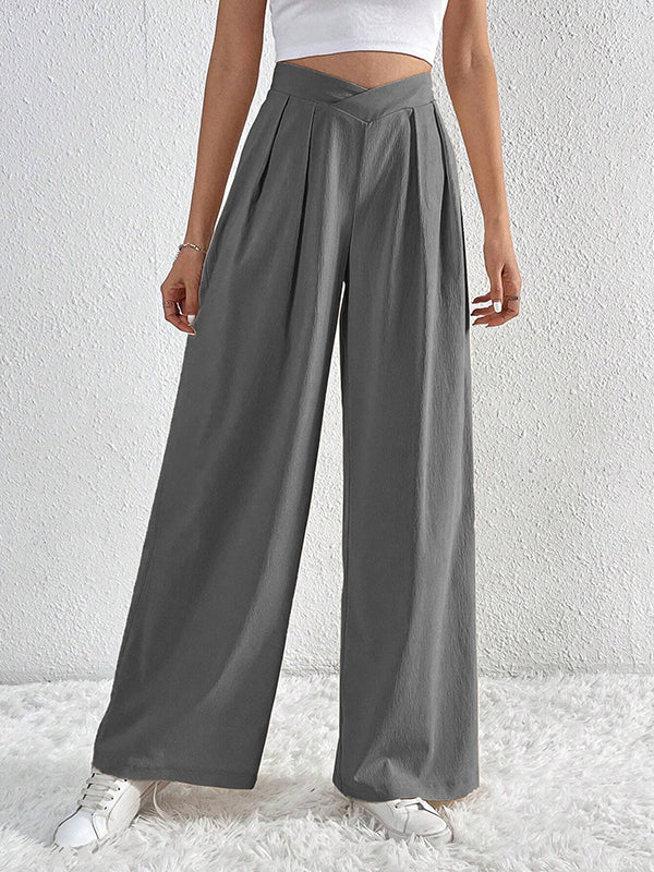Pleated Solid Color Loose Wide Leg Trousers Pants