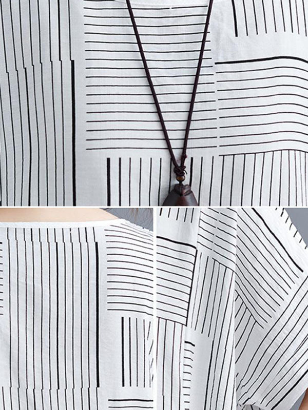 Striped Loose Short Sleeves Round-Neck T-Shirts