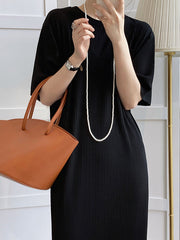Original Casual Pleated Solid Color Midi Dress