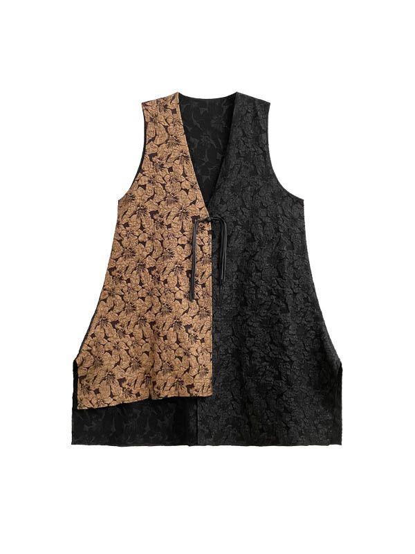 Jacquard A-Line High-Low Asymmetric Contrast Color Vest Top + Elasticity Pants Bottom Two Pieces Set