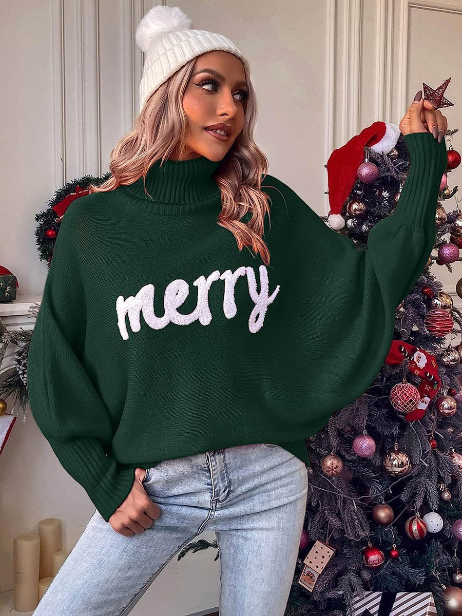 Contrast Color Printed Split-Joint Long Sleeves Loose High Neck Sweater Tops