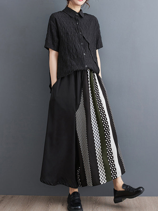 Asymmetric Polka-Dot Printed Split-Joint High Waisted Loose Trousers Pants Culotte