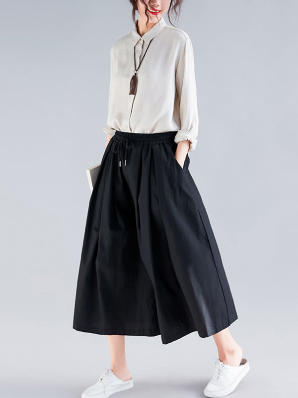Urban Drawstring High Waisted Wide Leg Pants Culotte