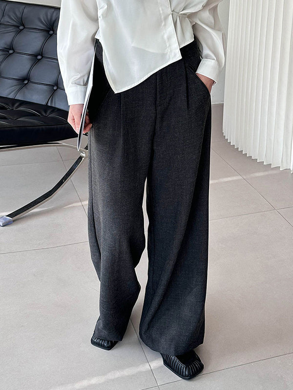 Pleated Split-Joint High Waisted Loose Trousers Suit Pants