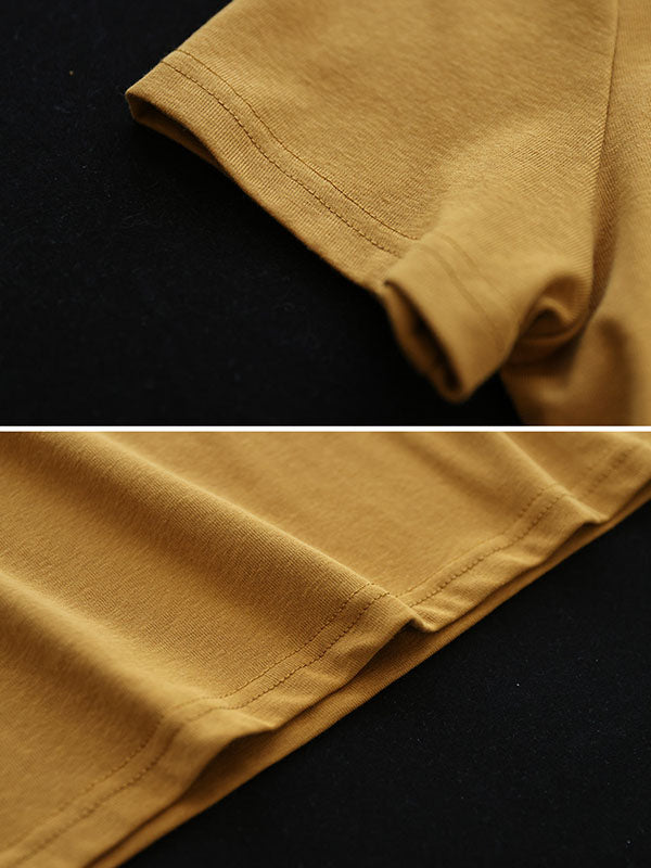 Buttoned Solid Color Short Sleeves Polo T-Shirts Tops