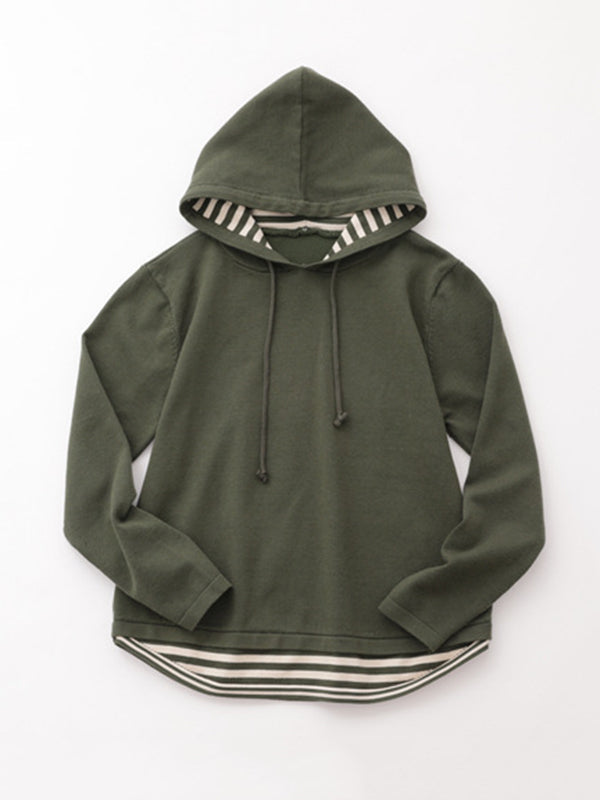 Casual 5 Colors Striped Hooded Long Sleeves Sweater Top