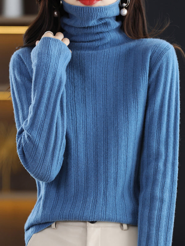 Keep Warm Solid Color Long Sleeves Skinny High Neck Sweater Tops Pullovers