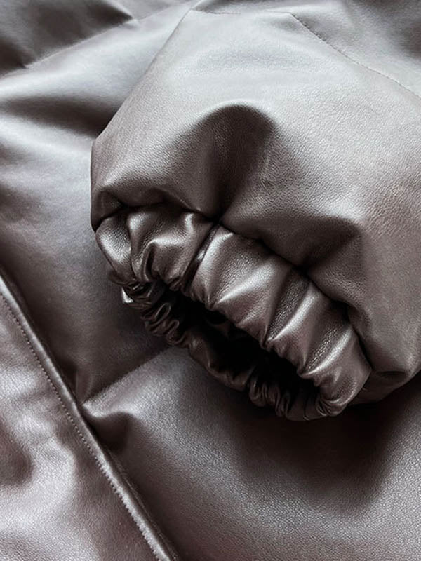 Split-Joint Zipper Loose Puff Sleeves Stand Collar Down Coat