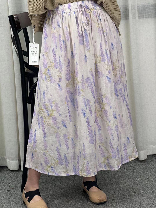 Drawstring Elasticity Floral Printed Loose Skirts