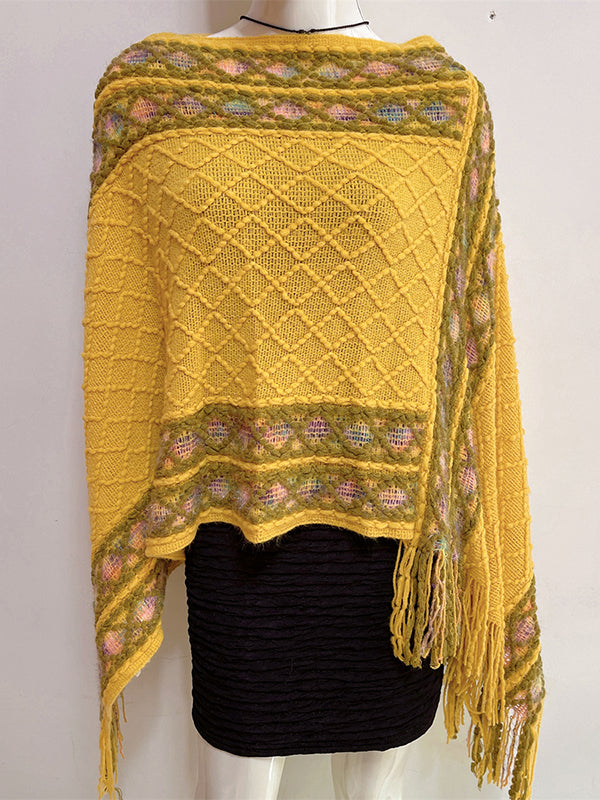 Asymmetric Tasseled Loose V-Neck Shawl&Cloak Cape