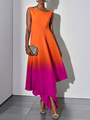 Loose Sleeveless Gradient Split-Joint Boat Neck Evening Dresses Maxi Dresses