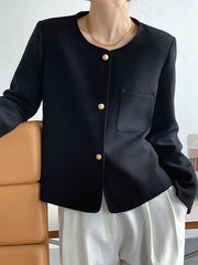 Original Creation Long Sleeves Loose Buttoned Solid Color Round-Neck Outerwear